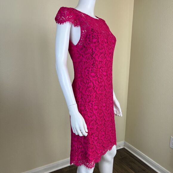 Alice + Olivia Women Size 8 Pink Lace Floral Sheath Mini Dress Cocktail Formal - Picture 13 of 17